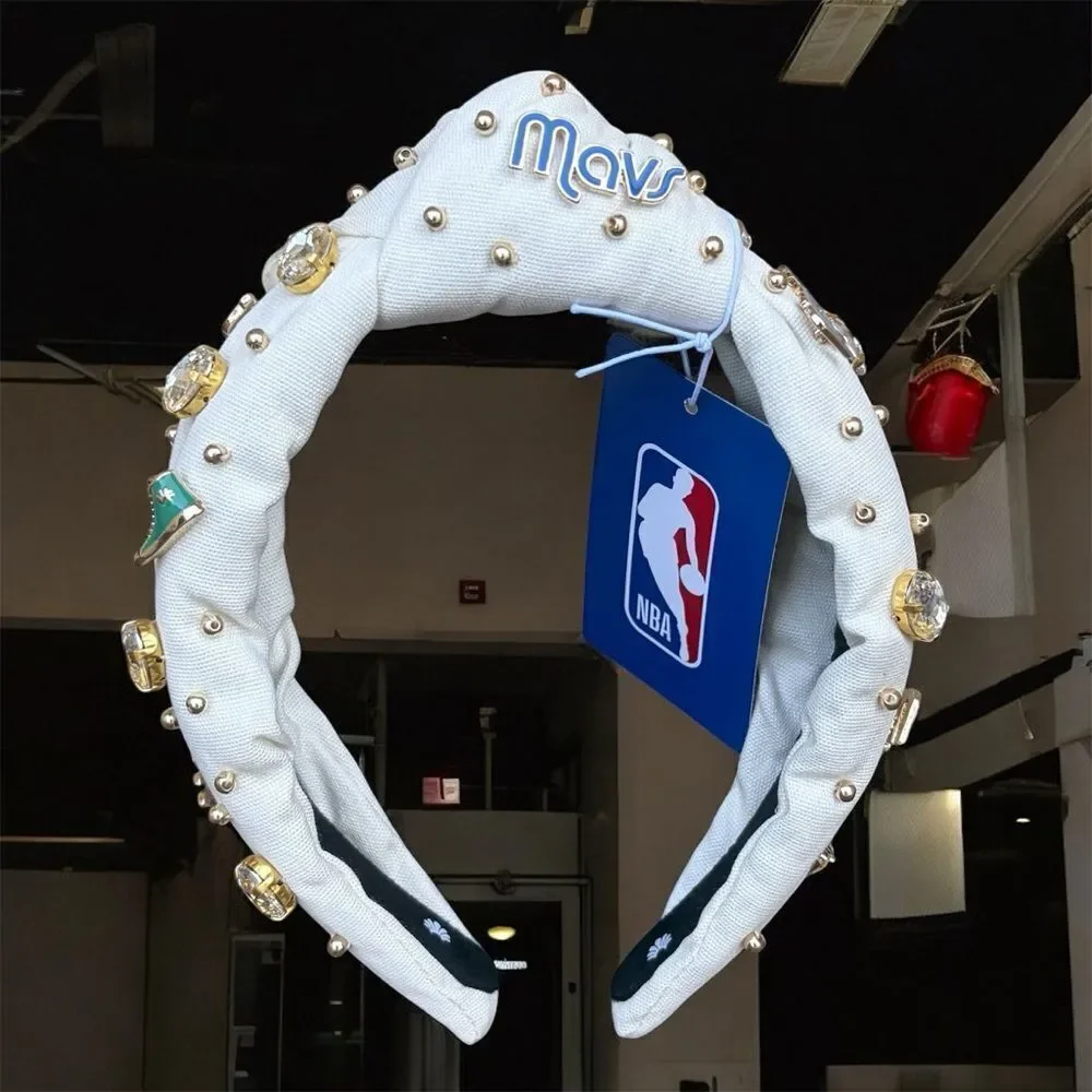 LELE SADOUGHI NBA DALLAS MAVERICKS BASKETBALL IVORY EMBELLISHED KNOTTED HEADBAND